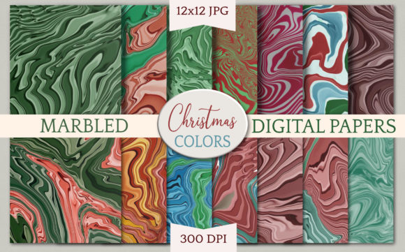 Digital Papers - Marble Christmas Colors